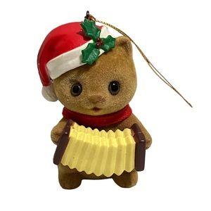 Vintage Flocked Squirrel Chipmunk Accordion Santa Hat Christmas Ornament